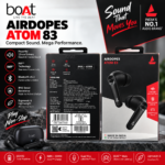 boAt Airdopes Atom 83 TWS Earbuds | 13mm Drivers, Quad Mics with ENx Technology, 50H Playback